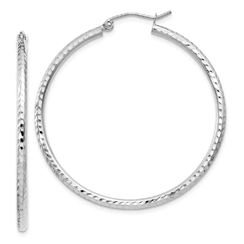 women's large hoop earrings-2mm, 14k White Gold Diamond-cut Hoops, 40mm (1 1/2 Inch)