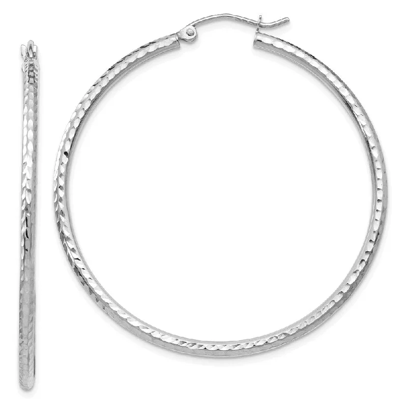 women's birthstone earrings-2mm, 14k White Gold Diamond-cut Hoops, 45mm (1 3/4 Inch)