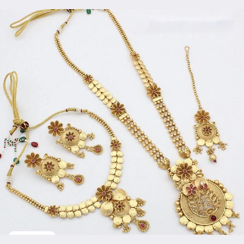 women’s vintage necklaces-Manisha Jewellery Gold Plated Pota Stone Double Necklace Set