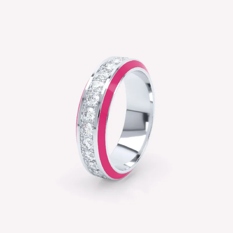 women’s princess cut rings-Eternity Pink 6mm 18K Whitegold Ring w. Lab-Grown Diamonds