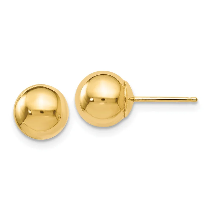 women's lightweight earrings-7mm (1/4 Inch) 14k Yellow Gold Polished Ball Friction Back Studs