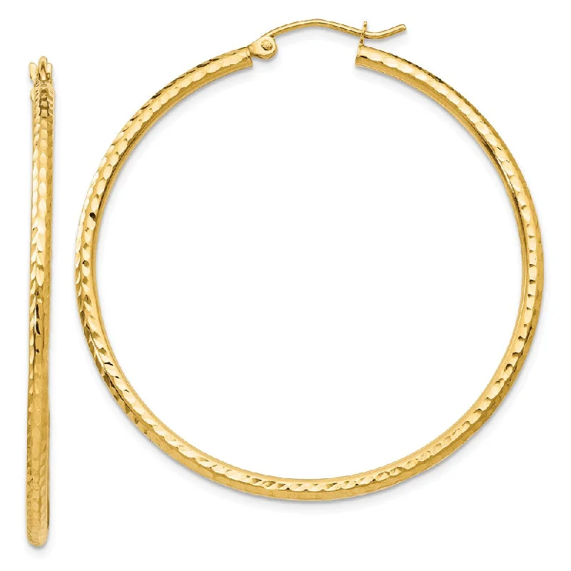 women's moon earrings-2mm, 14k Yellow Gold Diamond-cut Hoops, 45mm (1 3/4 Inch)