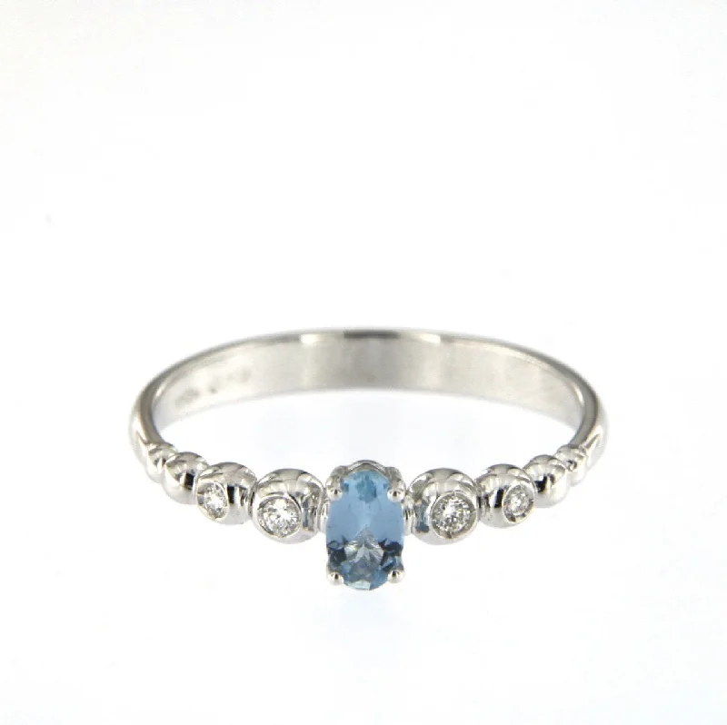 women’s antique rings-Bubble 18K White Gold Ring w. Diamonds & Aquamarine