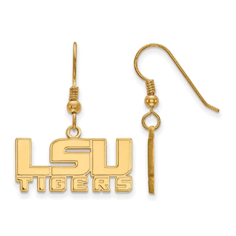 women's gemstone earrings-14k Gold Plated Silver Louisiana State University Dangle Earring