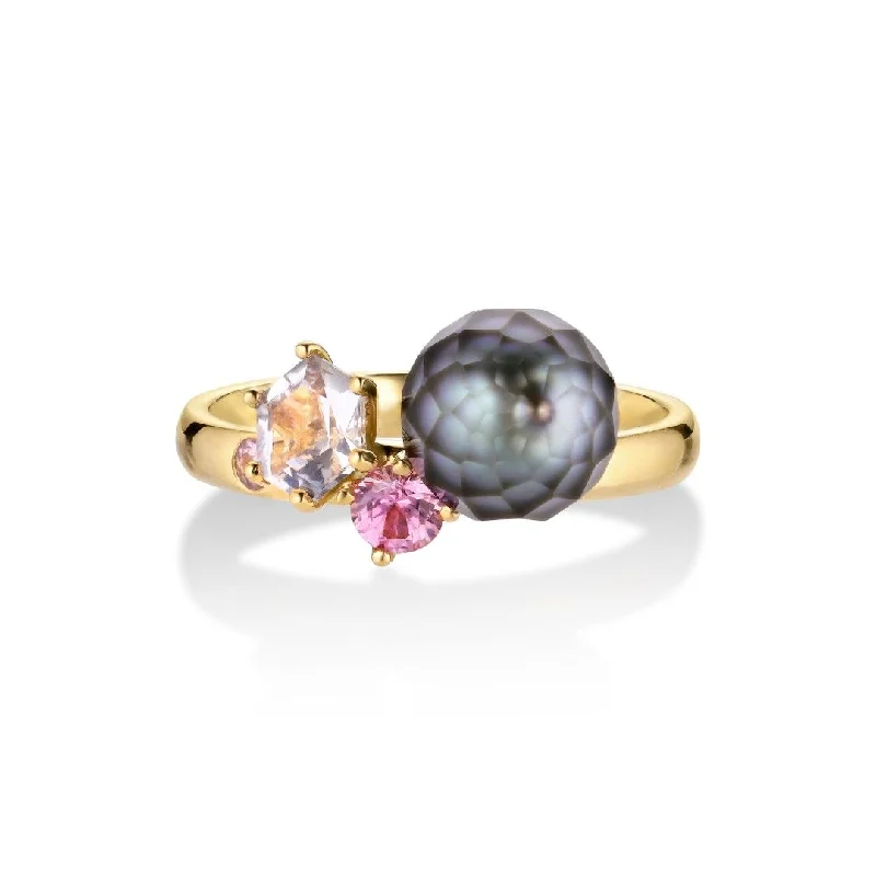 women’s floral rings-Jalaya 18K Gold Ring w. Pearl & Sapphires