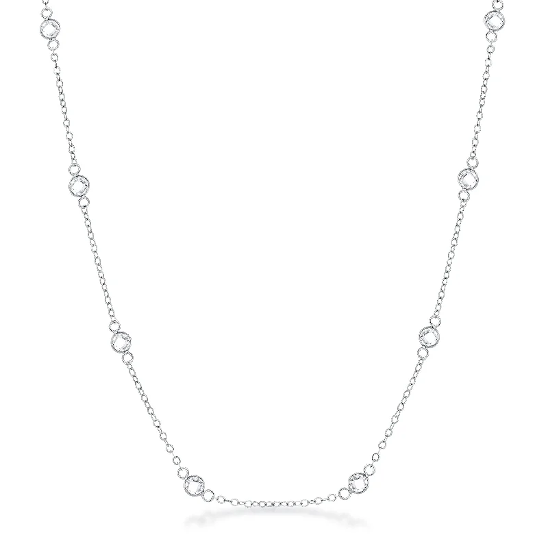 women’s long chain necklaces-Lecia 16” Silver CZ Round Bezel Saturn Necklace