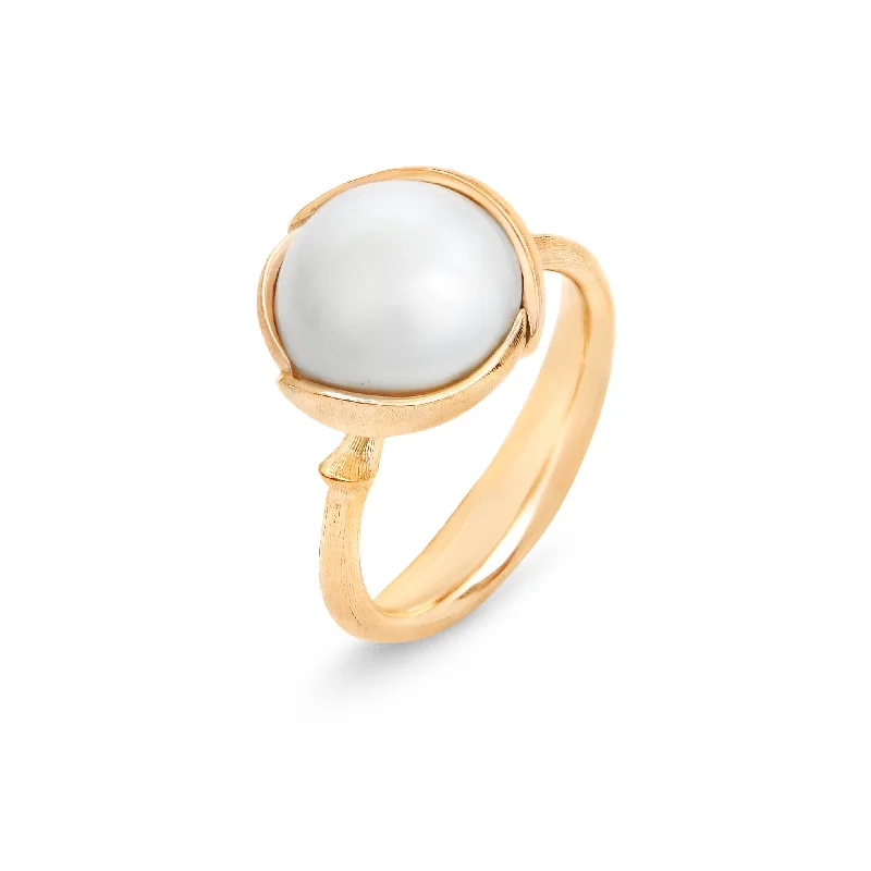 women’s radiant cut rings-Small Lotus 18K Gold Ring w. Pearl