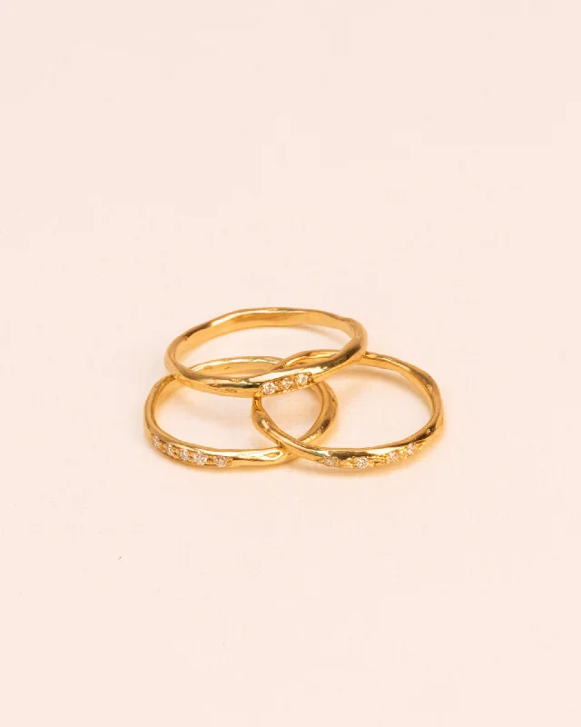 women’s wedding ring sets-Set of three stacked organic 18K Gold Rings w. Diamonds