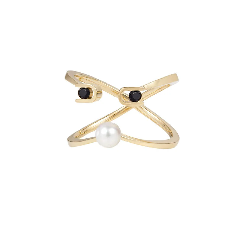 women’s trendy rings-PREMIERE Paola 18K Gold Ring w. Spinel & Pearl