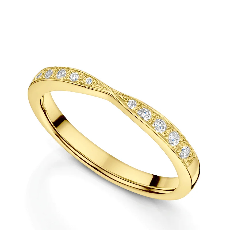 women's classic engagement rings-18ct Yellow Gold Diamond Set Shaped Wedding Ring