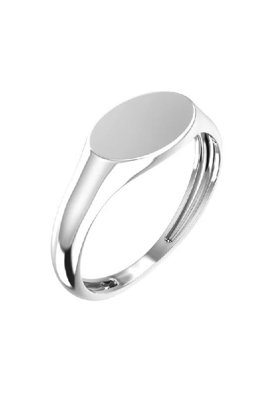 women’s fashion rings-Oval Essential Signet 18K White Gold Ring