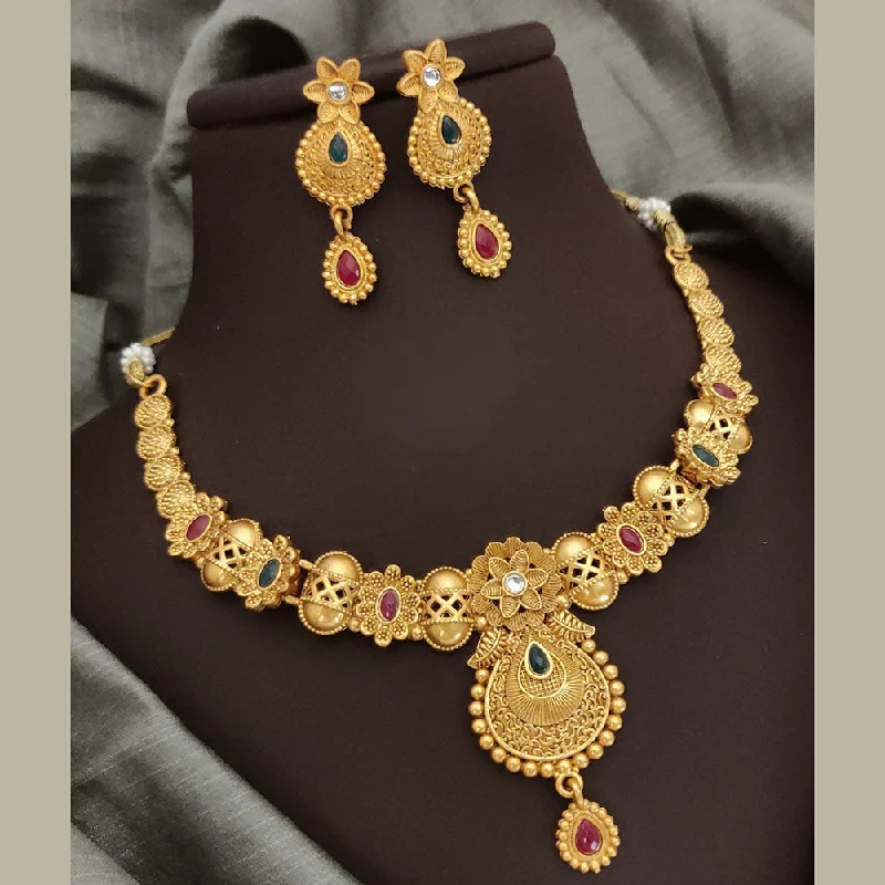 women’s gold-plated necklaces-FS Collection Gold Plated Pota Stone Necklace Set