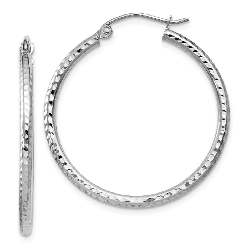 women's crystal earrings-2mm, 14k White Gold Diamond-cut Hoops, 30mm (1 1/8 Inch)