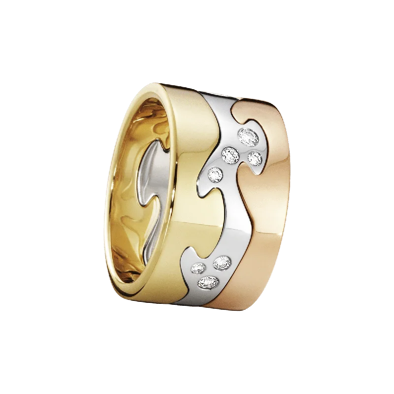 women’s fashion rings-Fusion 18K Rose Gold, Gold & White Gold Ring w. Diamonds