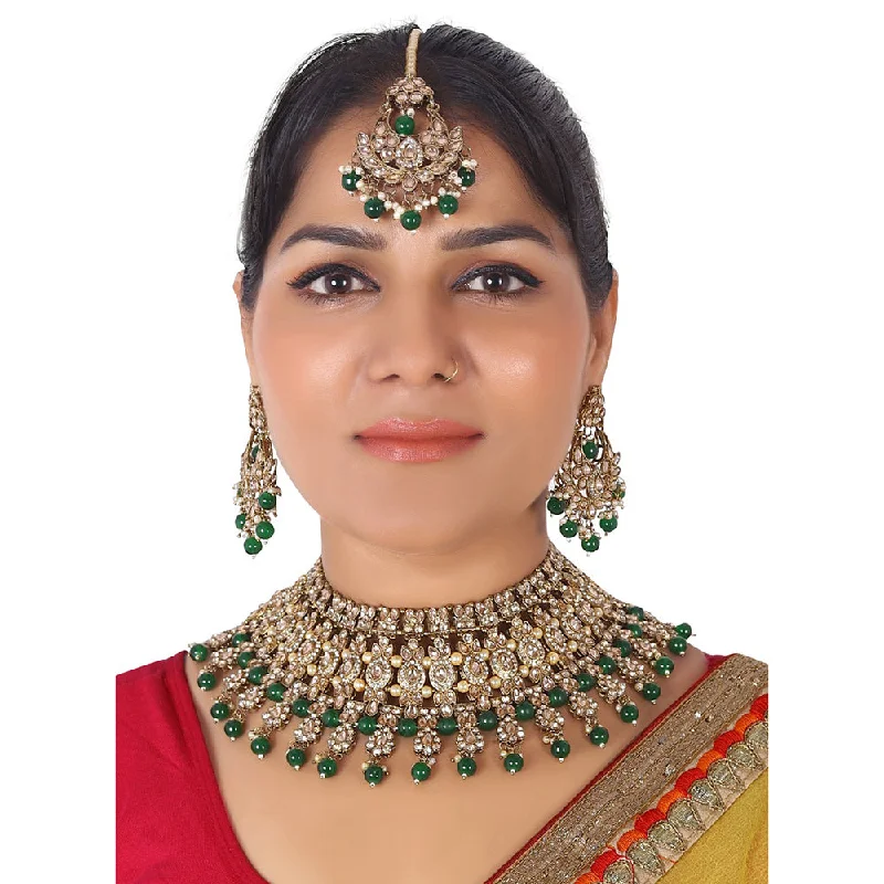 women’s simple gold pendant necklaces-Lucentarts Jewellery Gold Plated Kundan Necklace Set