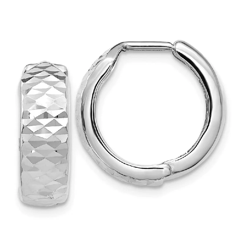 women's nature-inspired earrings-5mm 10k White Gold Diamond Cut Hinged Huggie Hoops, 16mm (5/8 Inch)