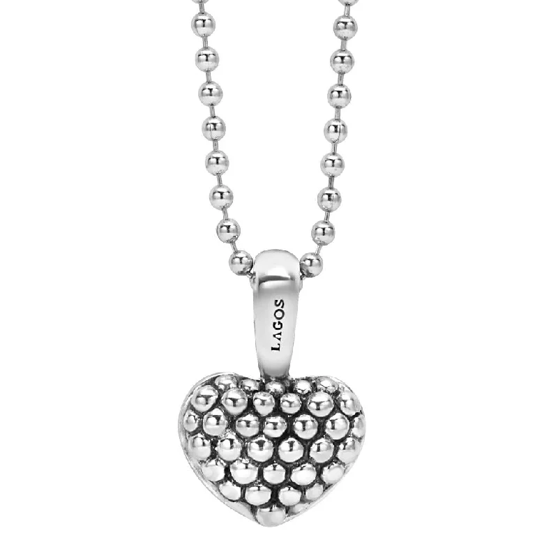 women’s long chain necklaces-Caviar Beaded Heart Pendant Necklace