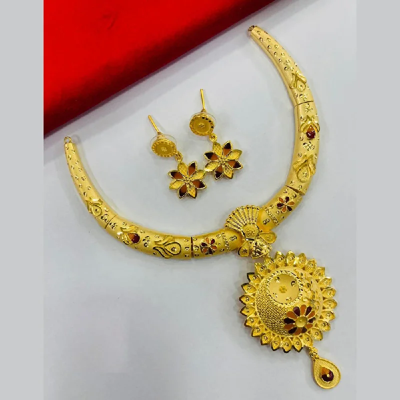 women’s birthstone necklaces-FS Collection Gold Plated Meenakari Necklace Set