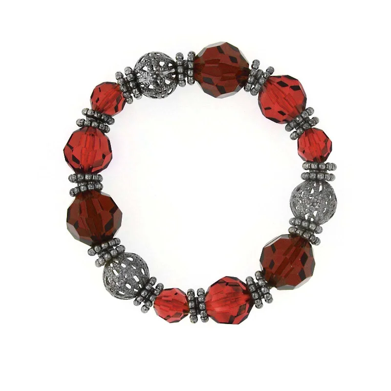 women's lightweight bracelets-1928 Jewelry Red Bead Stretch Bracelet