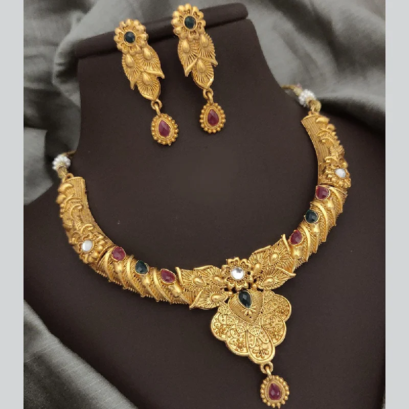 women’s fashion necklaces-FS Collection Gold Plated Pota Stone Necklace Set