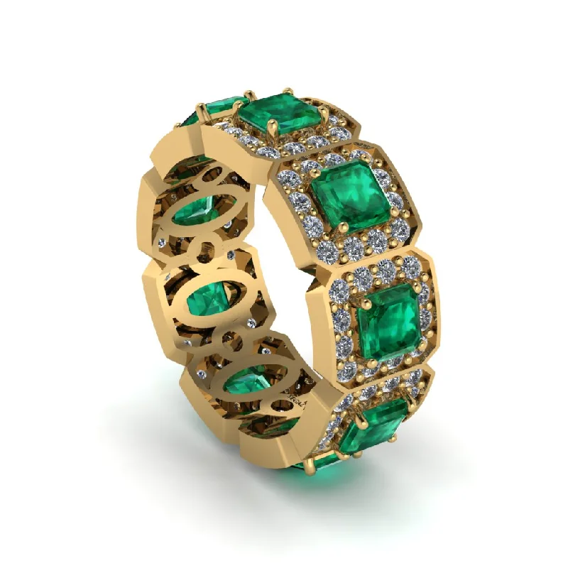 women's conflict-free engagement rings-Emerald-Cut Emerald Eternity Wedding Ring - Fatima No. 4