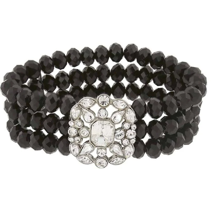 women's diamond bracelets-2028 Jewelry Crystal Symphony Black Glass Beaded Stretch Bracelet