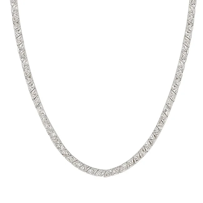 women’s dainty gold necklaces-Freya Trillion Cut Silver Tennis Necklace | 60ct