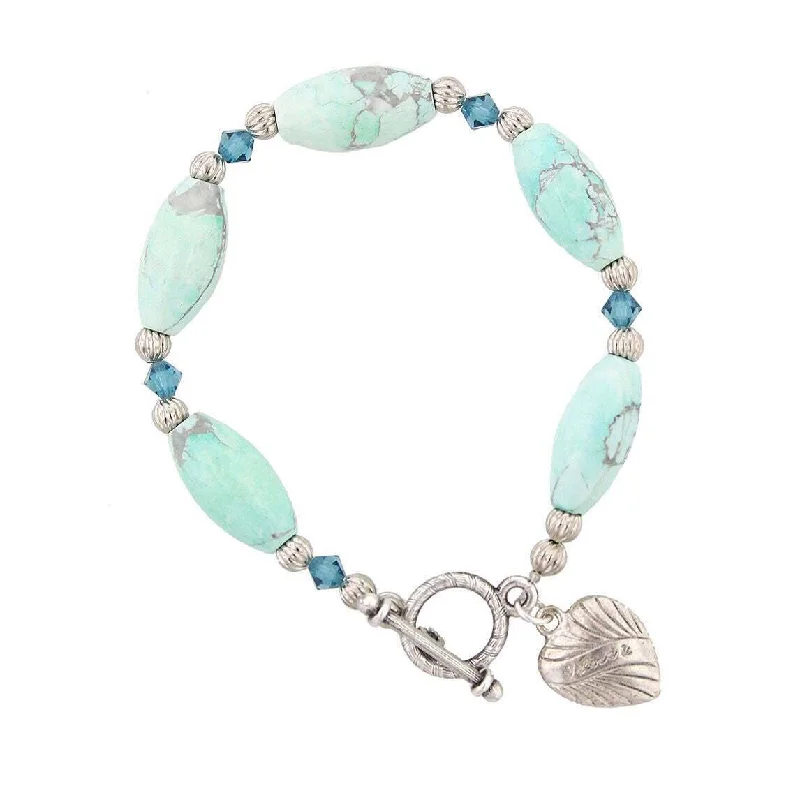 women's stackable bracelets-1928 Jewelry Heart & Turquoise Color Beaded Toggle Bracelet