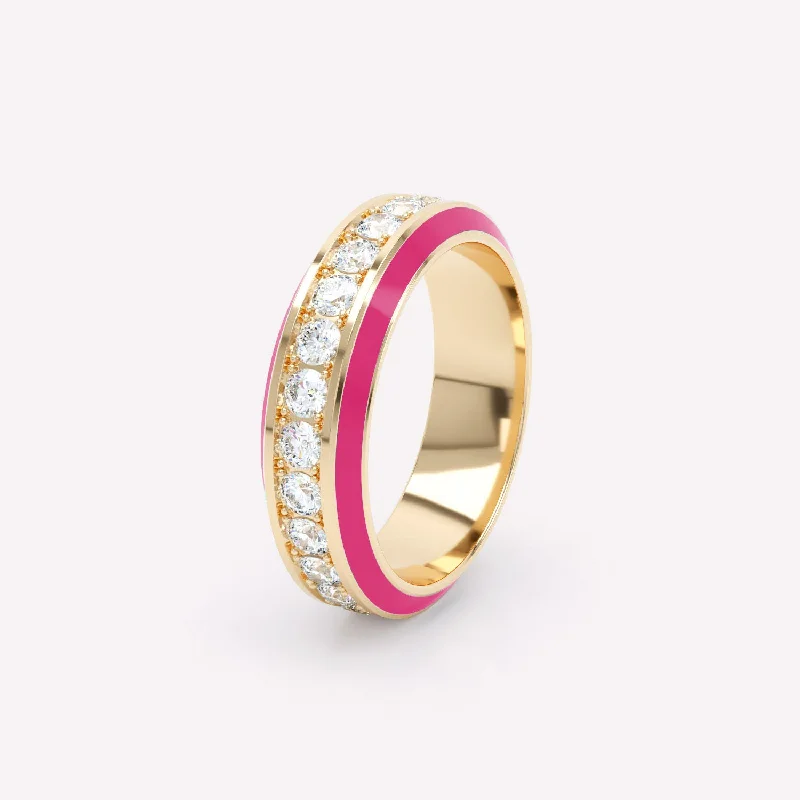 women’s double ring sets-Eternity Pink 6mm 18K Gold Ring w. Lab-Grown Diamonds