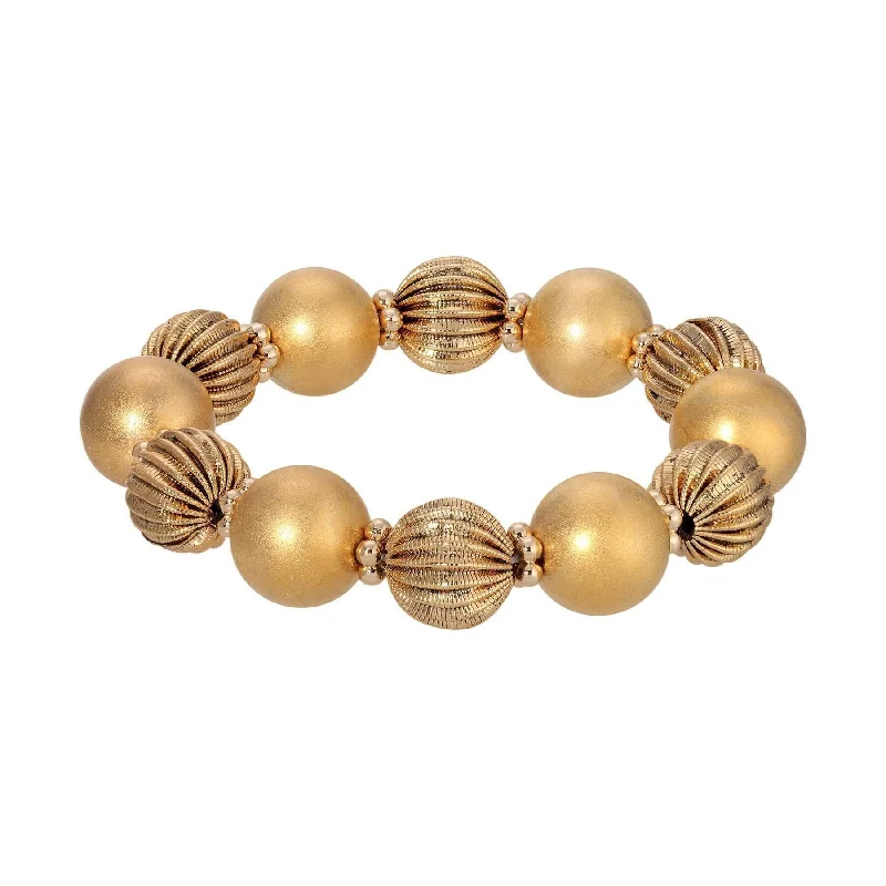 women's cuff bracelets-1928 Jewelry Golden Blossom Gold Beaded Stretch Bracelet