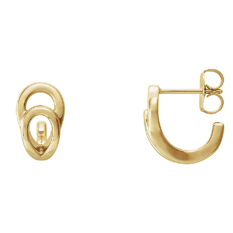 women's crystal earrings-7mm x 13mm (1/4 x 1/2 Inch) 14k Yellow Gold Small Geometric J-Hoops