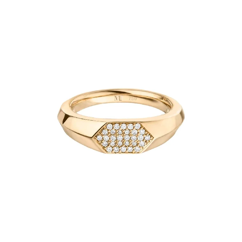 women’s radiant cut rings-Sunray Signet 18K Gold Ring w. Lab-Grown Diamonds