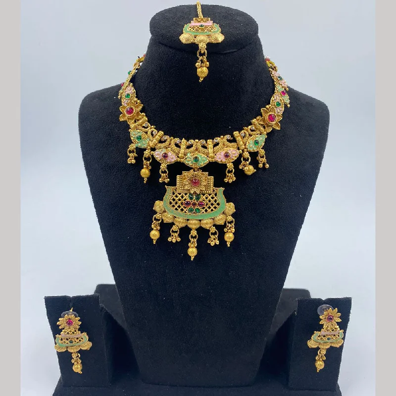 women’s diamond necklaces-The Fashion Jewels Gold Plated Pota Stone And Beads Necklace Set