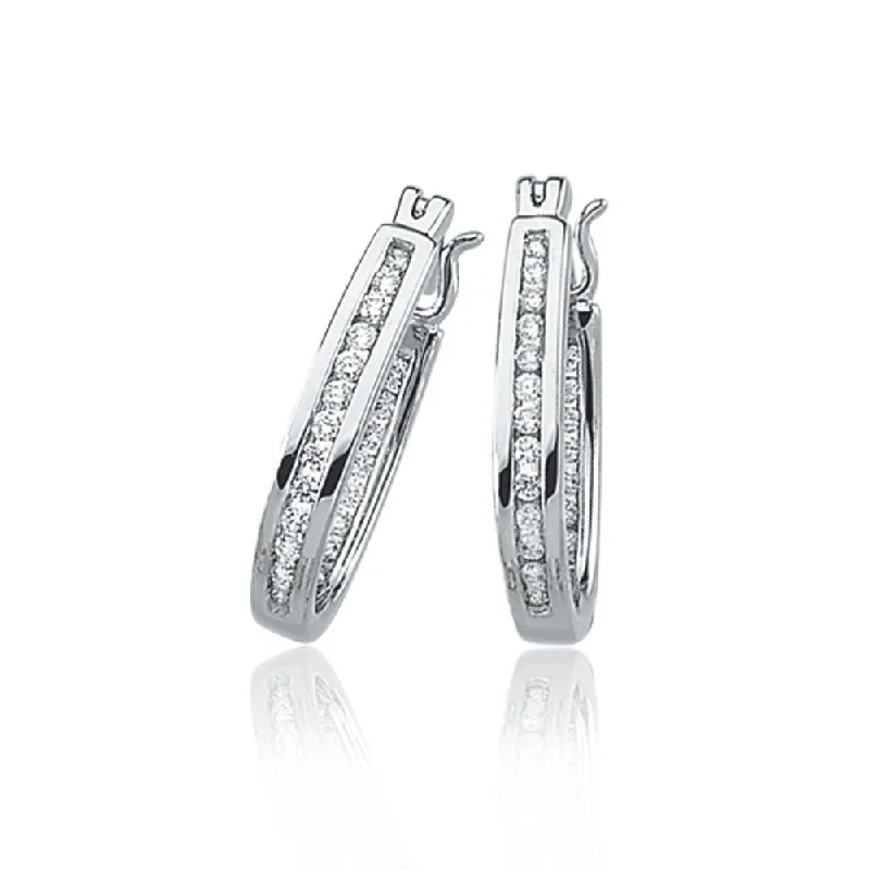 women's double hoop earrings-1/3 Cttw, Channel Set Diamond Hoops - 14k White Gold