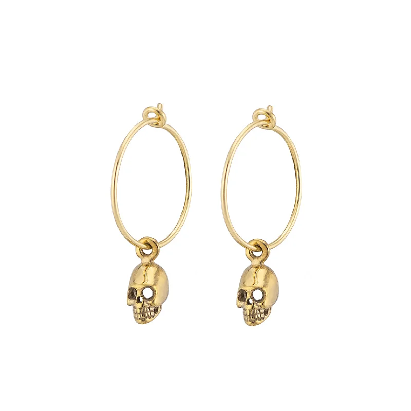 women's screw back earrings-Tiny Skull Hoops