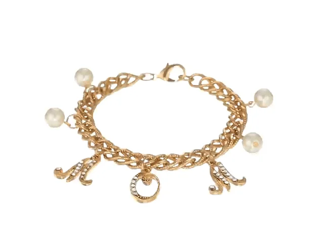 women's rose gold bracelets-1928 Jewelry Euro Crystal Mom Charm Faux Pearl Textured Chain Bracelet