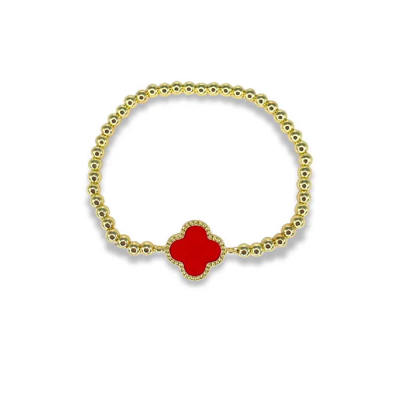 women's minimalist bracelets-Beaded Clover Bracelet - Red