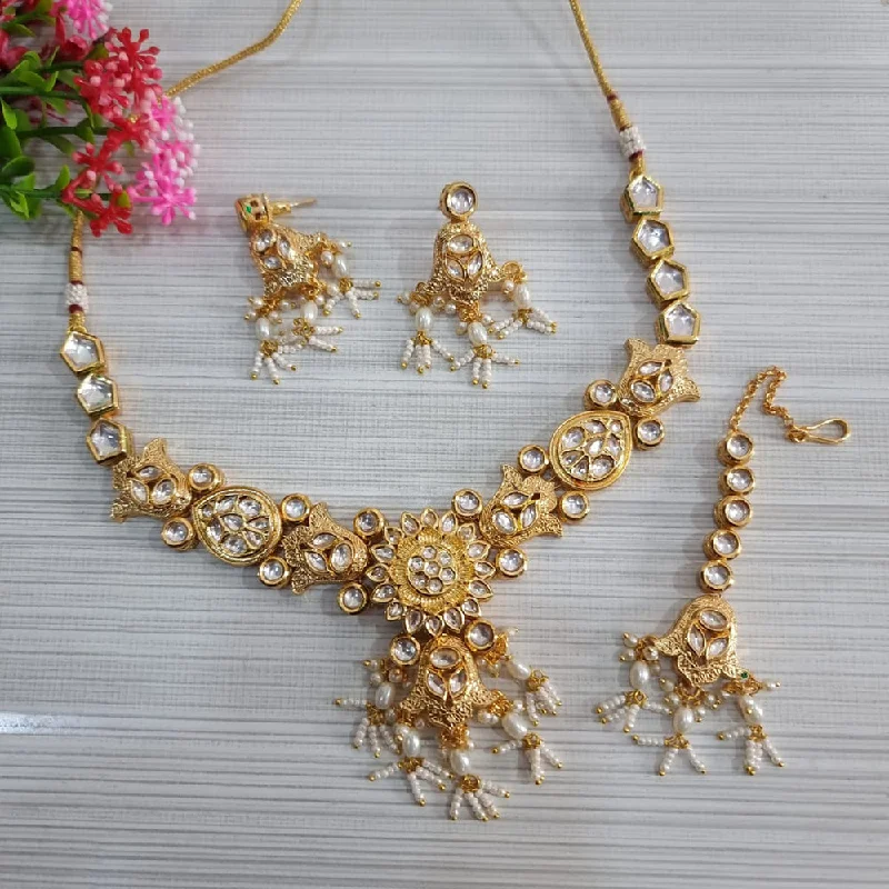 women’s luxury diamond necklaces-JCM Gold Plated Kundan Stone Necklace Set