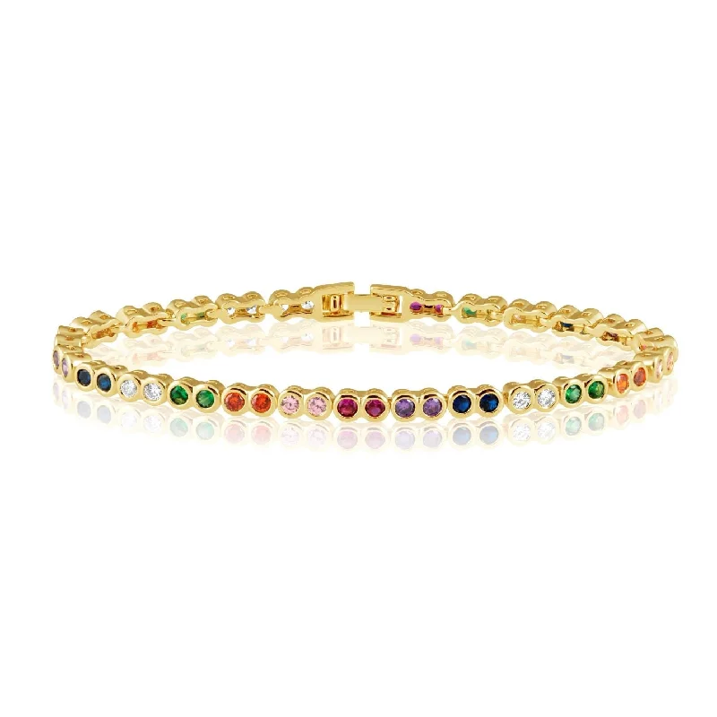 women's stackable bracelets-Rainbow Bezel Tennis Bracelet