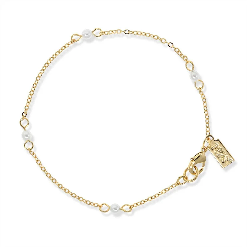 women's gold-plated bracelets-1928 Jewelry White Faux Pearl Chain Bracelet 7 Inch