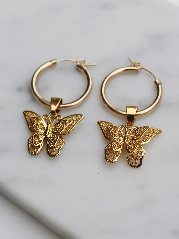 women's leaf earrings-You Give Me Butterflies Hoops