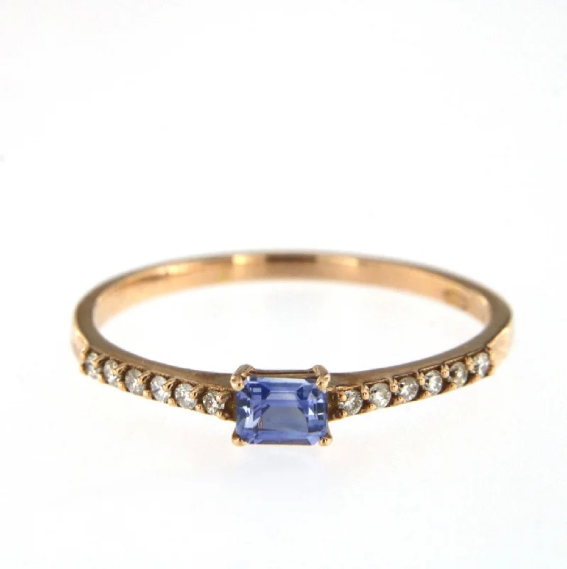 women’s wedding ring sets-Candy 18K Rose Gold Ring w. Blue Sapphire & Diamonds