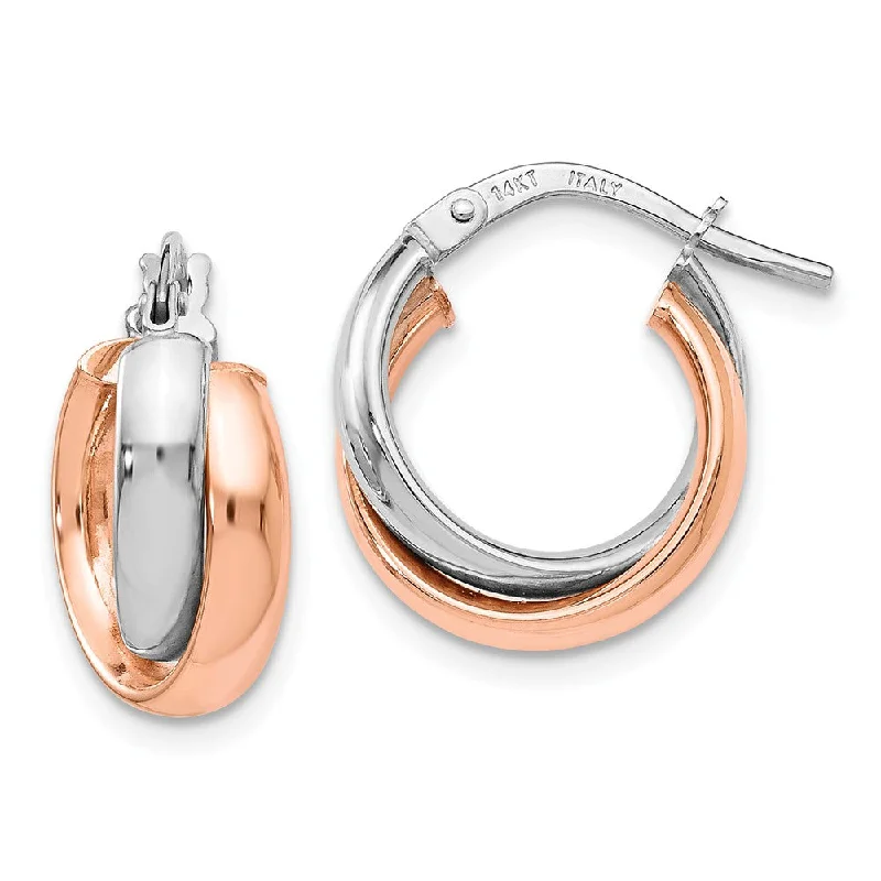 women's large hoop earrings-7.5x13mm (1/2 Inch) 14k White Gold & 14k Rose Gold Plated Double Hoops