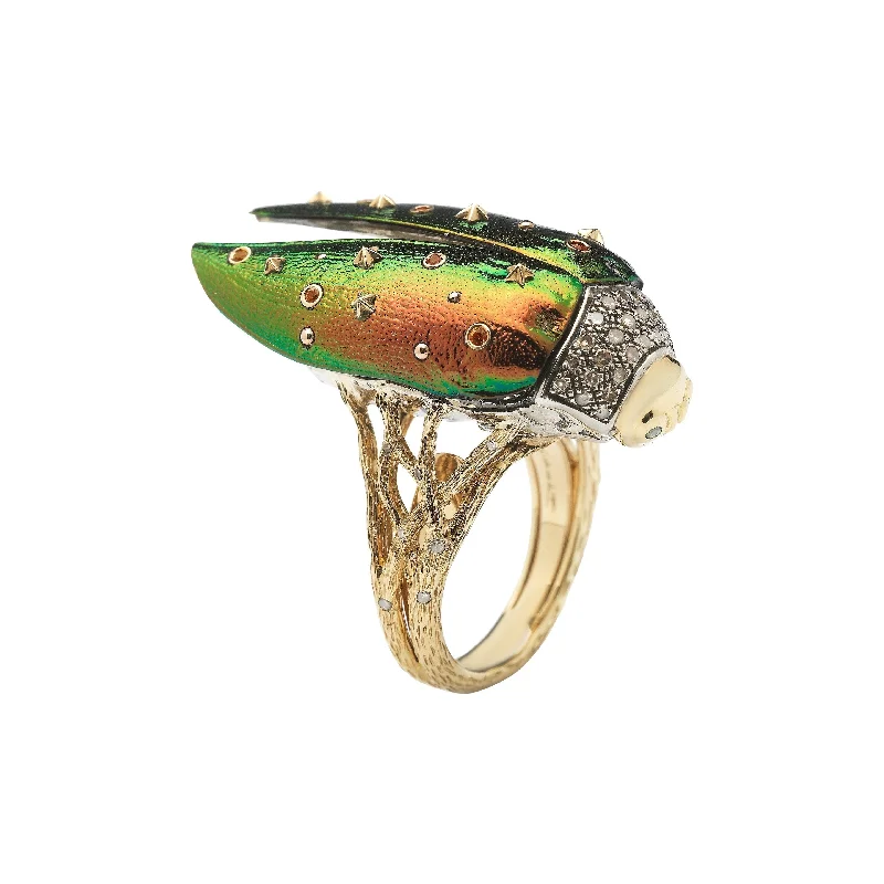 women’s unique rings-Scarab Fly 18K Gold & Silver Ring