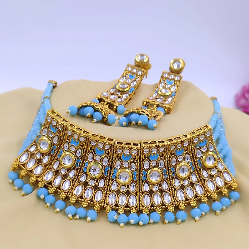 women’s vintage charm necklaces-Manisha Jewellery Gold Plated Kundan Choker Necklace Set