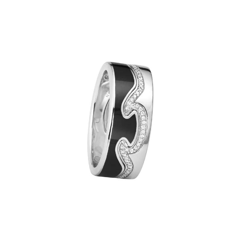 women’s cocktail rings-Fusion 2 End 18K White Gold Ring w. Black HyCeram & Diamonds