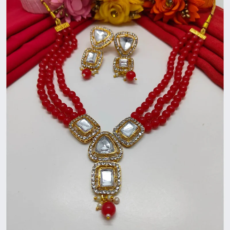 women’s long necklaces-Palak Art Gold Plated Kundan Stone Necklace Set