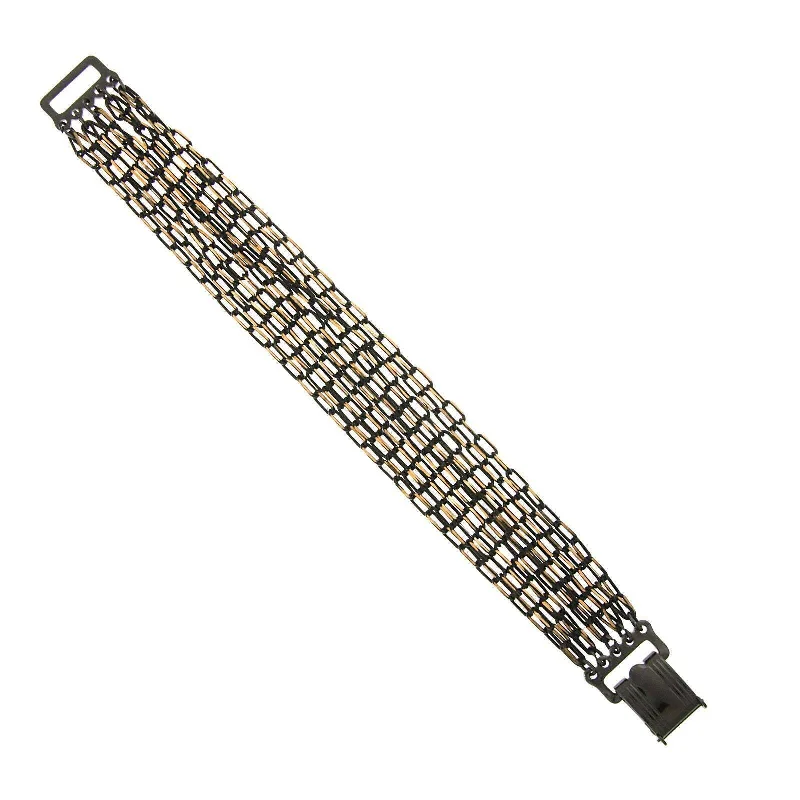 women's sapphire bracelets-1928 Jewelry Eclipse Black And Gold Multi Chain Clasp Bracelet