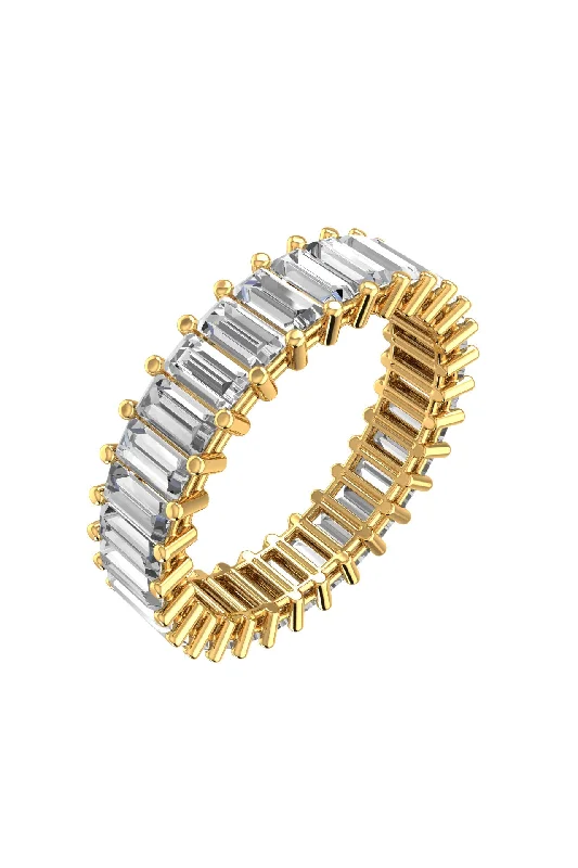 women’s fashion rings-Eternity Baguette Band 18K Gold Ring w. Lab-Grown Diamonds