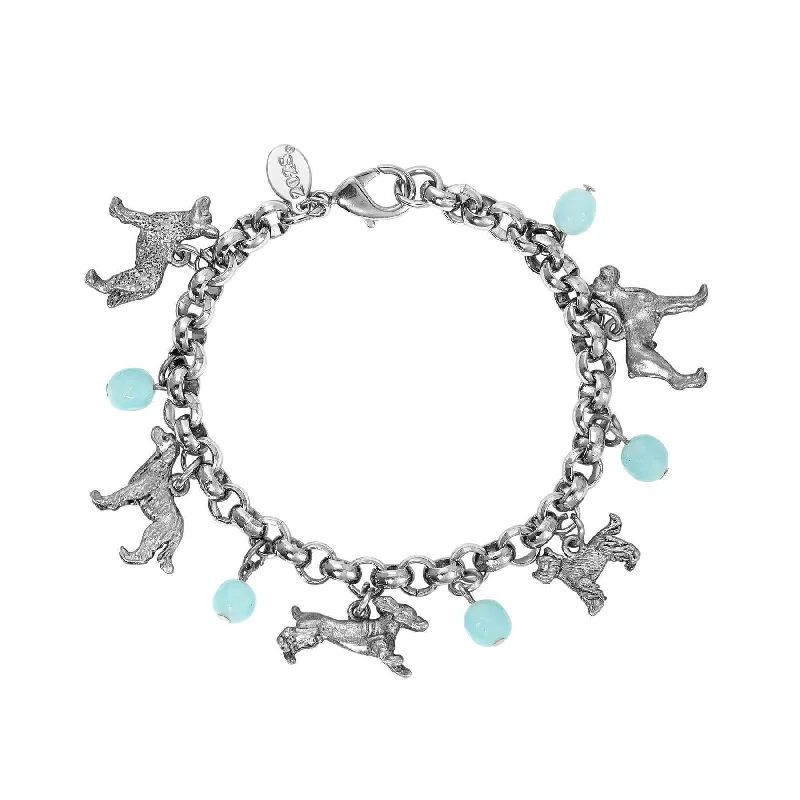 women's tennis bracelets-1928 Jewelry Aqua Blue Baroque Glass Beaded Canine Charm Bracelet